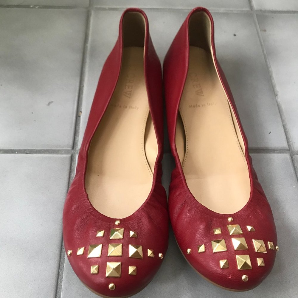 J. Crew Red Leather CeCe Pyramid Flat.  Size 7